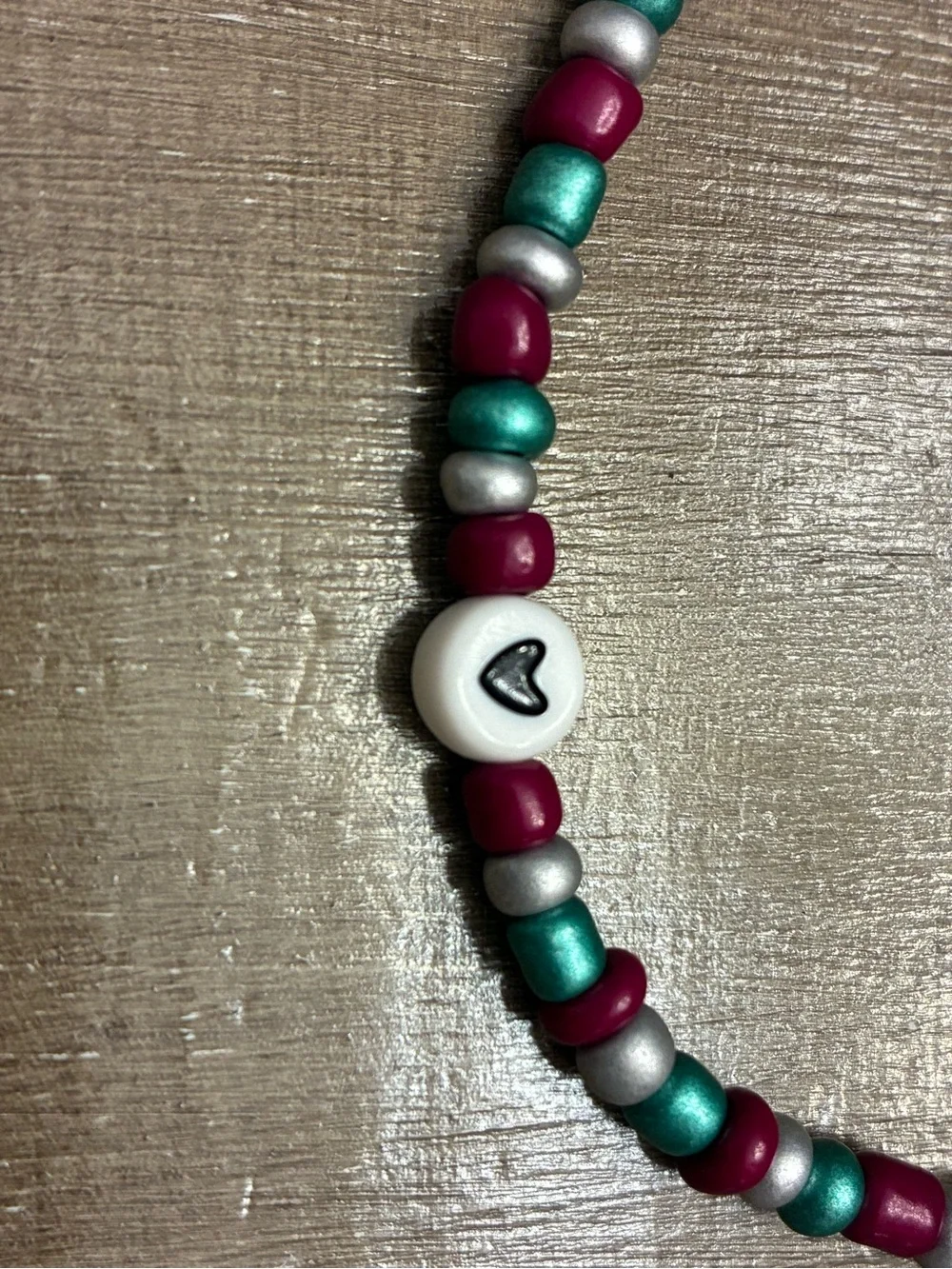 Handmade Pink & Teal Beaded Heart Bracelet